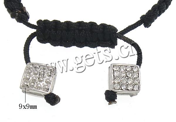 Zinc Alloy Woven Ball Bracelets, with Wax Cord, Cross, handmade, with A grade rhinestone, more colors for choice, 25x25x5mm, 9x9x7mm, 8.5x11.5x8.5mm, Length:Approx 6-13 Inch, Sold By Strand