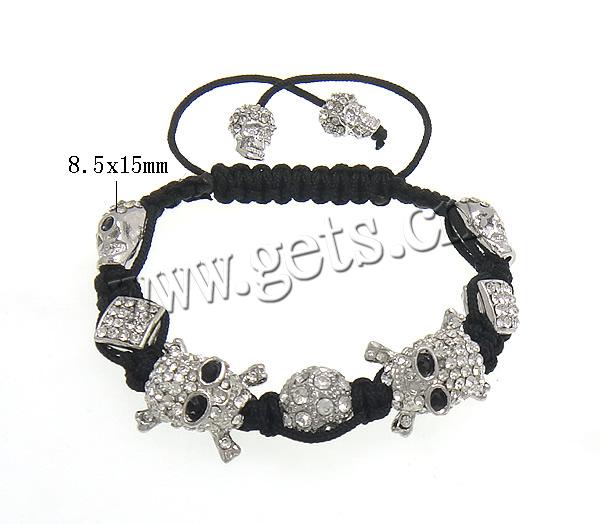 Zinc Alloy Woven Ball Bracelets, with Wax Cord & Hematite, handmade, with A grade rhinestone, more colors for choice, 16x17x9mm, 8.5x15x8.5mm, 8.5x11.5x8.5mm, 9x9x7mm, 12mm, Length:Approx 7-12 Inch, Sold By Strand