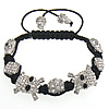 Zinc Alloy Woven Ball Bracelets, with Wax Cord & Hematite, handmade, with A grade rhinestone 12mm Approx 7-12 Inch 