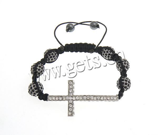Zinc Alloy Woven Ball Bracelets, with Wax Cord & Hematite, Cross, handmade, with A grade rhinestone, more colors for choice, 24.5x47.5x4.5mm, 10mm, 8mm, Length:Approx 5-12 Inch, Sold By Strand