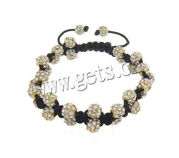 Zinc Alloy Woven Ball Bracelets, with Wax Cord, handmade, with A grade rhinestone, more colors for choice, 6mm, 13mm, Length:Approx 5-9 Inch, Sold By Strand