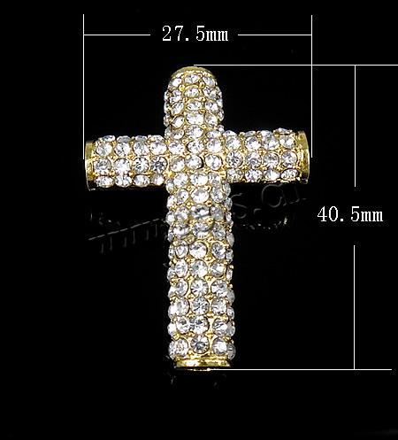 Strass Zinklegierung Perlen, Kreuz, plattiert, keine, 40.5x27.5x7mm, Bohrung:ca. 4mm, verkauft von PC