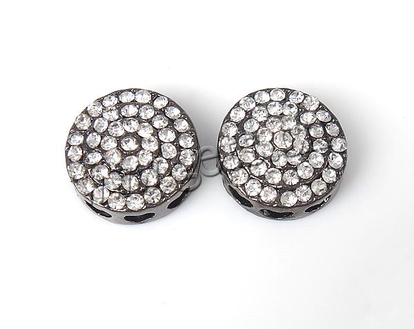 Rhinestone Zinc Alloy Beads, Flat Round, plated, with A grade rhinestone, more colors for choice, 15x15x6mm, Hole:Approx 2mm, Sold By PC