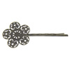 Hair Slide Finding, Iron, with brass setting, Flower, plated, hollow cadmium free  