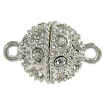 Zinc Alloy Magnetic Clasp, single-strand, ball shape, silver color, with rhinestone, 12x19mm, Hole:Approx 2.5MM, Sold by PC
