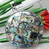 Brass Shell Pendants, with Abalone Shell, Flat Round, platinum color plated, mosaic & double-sided, 37mm 