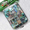 Brass Shell Pendants, with Abalone Shell, Rectangle, platinum color plated, mosaic & double-sided 