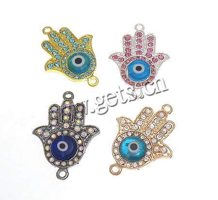 Rhinestone Zinc Alloy Connector, Hand, plated, with rhinestone & 1/1 loop, more colors for choice, 27x38x5mm, Hole:Approx 2.5mm, Sold By PC