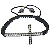 Zinc Alloy Woven Ball Bracelets, with Nylon Cord & Hematite, Cross, handmade, with A grade rhinestone 8mm Approx 4-11 Inch 