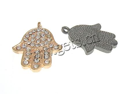 Zinc Alloy Hamsa Pendants, plated, Islamic jewelry & Customized & with rhinestone, more colors for choice, 21.5x27.5x2.5mm, Hole:Approx 2mm, Sold By PC