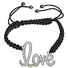 Zinc Alloy Woven Ball Bracelets, with Wax Cord & Hematite, Letter, word love, handmade, Customized & with A grade rhinestone 6mm Approx 7.2-12 Inch 