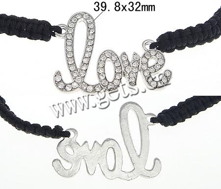 Zinc Alloy Woven Ball Bracelets, with Wax Cord & Hematite, Letter, word love, handmade, Customized & with A grade rhinestone, more colors for choice, 39.8x32mm, 6mm, Length:Approx 7.2-12 Inch, Sold By Strand