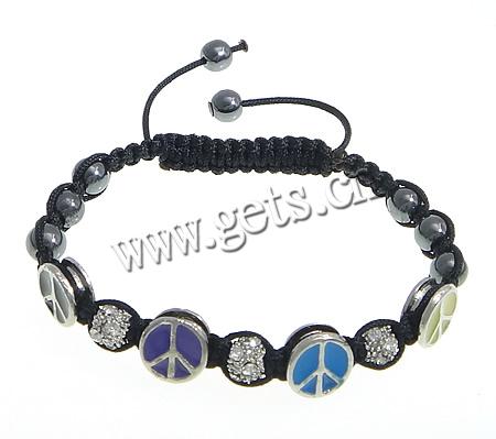 Zinc Alloy Woven Ball Bracelets, with Wax Cord & Hematite, handmade, Customized & with A grade rhinestone & enamel, more colors for choice, 10x10mm, 6x4.5mm, 6mm, Length:Approx 6.5-9 Inch, Sold By Strand