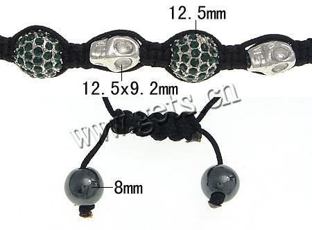 Zinc Alloy Woven Ball Bracelets, with Wax Cord & Hematite, handmade, Customized & with A grade rhinestone, more colors for choice, 12.5mm, 12.5x9.2mm, 8mm, Length:Approx 8-12 Inch, Sold By Strand
