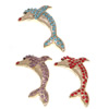 Rhinestone Zinc Alloy Ornaments, Dolphin, gold color plated, flat back & with rhinestone 