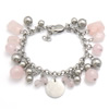 Stainless Steel Chain Bracelets, with Rose Quartz, charm bracelet & faceted, 6mm, 8mm, 6-12mm Approx 7.5 Inch 