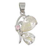 Cubic Zirconia Brass Pendants, Butterfly, platinum plated, with cubic zirconia & faceted Approx 