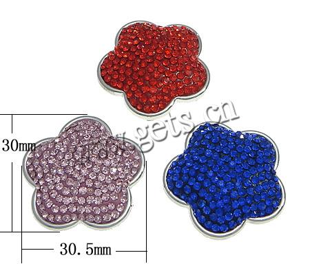 Zinc Alloy Flower Beads, plated, with rhinestone & double-hole, more colors for choice, nickel, lead & cadmium free, 30.5x30x11.5mm, Hole:Approx 2mm, Sold By PC