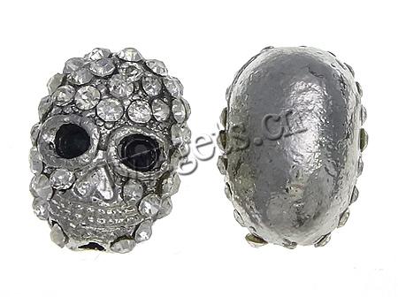 Rhinestone Zinc Alloy Beads, Skull, plated, Customized & with A grade rhinestone, more colors for choice, 13x17x10mm, Hole:Approx 2mm, Sold By PC