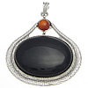 Agate Brass Pendants, with Black Agate & Red Agate, Oval Approx 