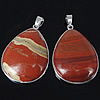 Red Jasper Pendants, with Brass, Teardrop, platinum color plated Approx 