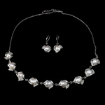 Conjuntos de joyería perlas de agua dulce natural, perla, pendiente & collar, con cadena de hierro & aleación de zinc, Blanco, libre de níquel, plomo & cadmio, 18x28mm, 17x38mm, longitud:21 Inch, Vendido por Set