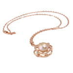 Freshwater Pearl Necklace, with brass chain, Flower, rose gold color plated, single-strand, pink 12-13mm Inch 