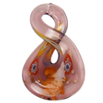 Collar de la joyería de cristal de Murano, con cordón de goma, Hoja, con piezas de millefiori, 60x35mm, longitud:17 Inch, Vendido por Sarta