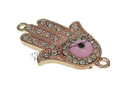 Rhinestone Zinc Alloy Connector, Hand, plated, Customized & enamel & with rhinestone & 1/1 loop, more colors for choice, 22x35x4.5mm, Hole:Approx 2mm, Sold By PC