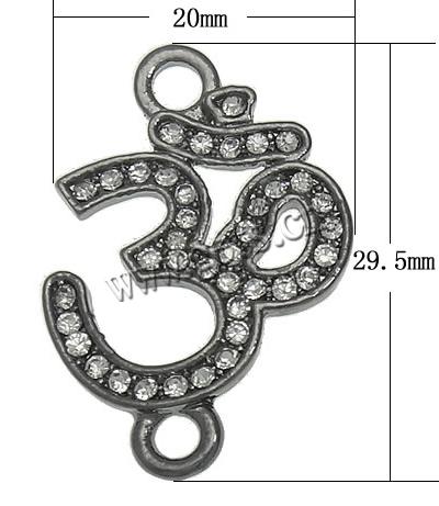 Rhinestone Zinc Alloy Connector, OM Symbol, plated, Customized & with rhinestone & 1/1 loop, more colors for choice, 20x29.5x2.5mm, Hole:Approx 3.5mm, Sold By PC