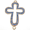 Rhinestone Zinc Alloy Connector, Cross, plated, Customized & with rhinestone & 1/1 loop Approx 2mm 