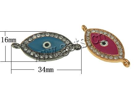 Rhinestone Zinc Alloy Connector, Horse Eye, plated, Customized & enamel & with rhinestone & 1/1 loop, more colors for choice, 34x16x2.5mm, Hole:Approx 2mm, Sold By PC