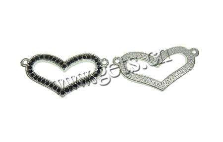 Rhinestone Zinc Alloy Connector, Heart, plated, Customized & with rhinestone & 1/1 loop, more colors for choice, 37x18.5x2mm, Hole:Approx 2mm, Sold By PC