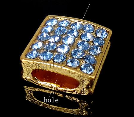 Rhinestone Zinc Alloy Beads, Square, plated, more colors for choice, 12x12x6mm, Hole:Approx 8x2.5mm, Sold By PC