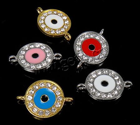 Rhinestone Zinc Alloy Connector, Flat Round, plated, Customized & enamel & with rhinestone & 1/1 loop, more colors for choice, 27x18x2.5mm, Hole:Approx 2mm, Sold By PC