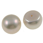 Perles nacres de culture d'eau douce demi percées , perle d'eau douce cultivée, bouton, naturel, semi-foré, blanc, Niveau AA, 13-14mm Environ 0.8mm Vendu par lot