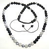 Woven Ball ожерелья моды, Нейлоновый шнурок, с Черный агат & Кристаллы & цинковый сплав, Платиновое покрытие платиновым цвет, регулируемый & граненый & со стразами, 10mm, длина:Приблизительно 28-38 дюймовый, продается Strand
