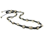 Moderno collar de Woven Ball, Cordón de cera, con turquesa & aleación de zinc, con diamantes de imitación, 9x12x11mm, longitud:25 Inch, Vendido por Sarta