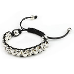 Zinc Alloy Woven Ball Bracelets, with Wax Cord, handmade, nickel, lead & cadmium free .5 Inch 