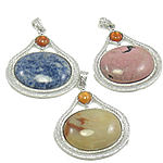 Mixed Gemstone Pendants, with Zinc Alloy, nickel, lead & cadmium free Approx 