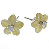 Freshwater Shell Earring, 925 Sterling Silver, with Yellow Shell, Flower, with cubic zirconia, yellow 