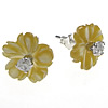 Freshwater Shell Earring, 925 Sterling Silver, with Yellow Shell, Flower, with cubic zirconia, yellow 