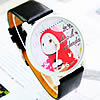 Bracelets de montre pour femmes, alliage de zinc, avec cuir PU & verre, vernis au four, modèle de dessin animé & avec le motif de lettre, noire, 40mm, 18mm Environ 9 pouce, Vendu par PC