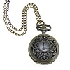 Uhr-Halskette, Eisenkette, mit Zinklegierung Zifferblatt, flache Runde, 27x12.5mm, Länge:ca. 32 ZollInch, verkauft von Strang