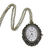 Uhr-Halskette, Eisenkette, mit Zinklegierung, oval, 28x38x14mm, Länge:ca. 32 ZollInch, verkauft von Strang
