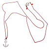 Silk Necklace Cord, with 925 Sterling Silver, Anchor, nautical pattern & with rhinestone, red, 0.6mm Approx 16 Inch 