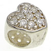 Rhinestone Sterling Silver European Beads, with 925 Sterling Silver, Heart, plated, without troll Approx 5mm 