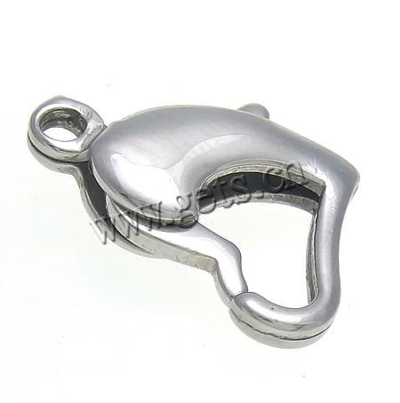 Stainless Steel Lobster Claw Clasp, Heart, original color, 11.5x9.5x3.5mm, Hole:Approx 1.5mm, Sold By PC