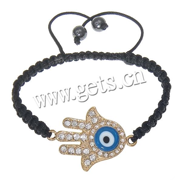 Hamsa Bracelets, Zinc Alloy, with Wax Cord & Lampwork, Hand, plated, Islamic jewelry, more colors for choice, 27x29x5mm, 8mm, Length:Approx 6-12 Inch, Sold By Strand