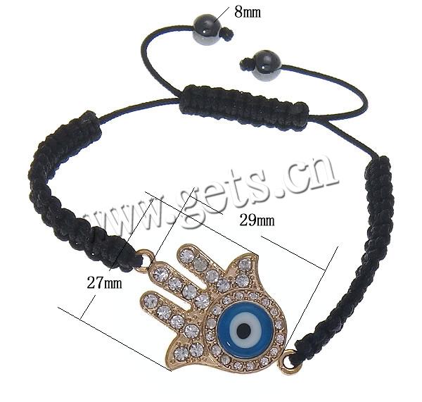 Hamsa Bracelets, Zinc Alloy, with Wax Cord & Lampwork, Hand, plated, Islamic jewelry, more colors for choice, 27x29x5mm, 8mm, Length:Approx 6-12 Inch, Sold By Strand